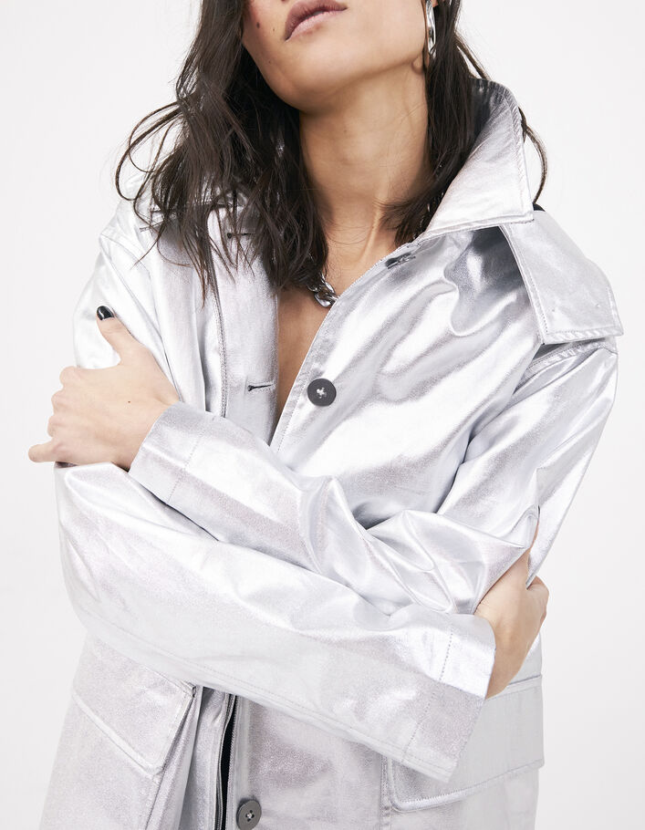 Women’s silver coated cotton parka with detachable hood - IKKS
