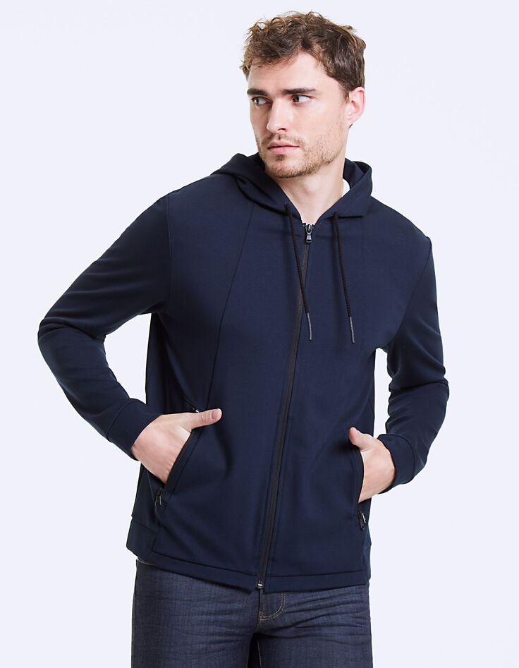 Cardigan bleu foncé à capuche Homme-3 Cardigan bleu foncé à capuche Homme-3