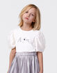 Girls’ white T-shirt with gold IKKS embroidery-1