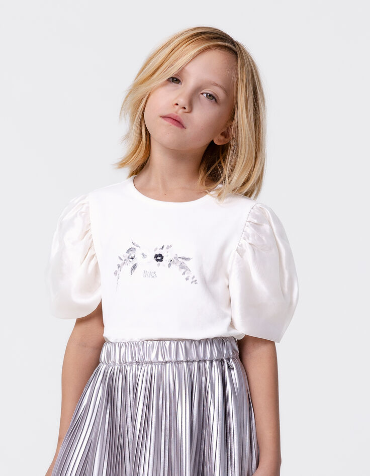 Girls’ white T-shirt with gold IKKS embroidery-1