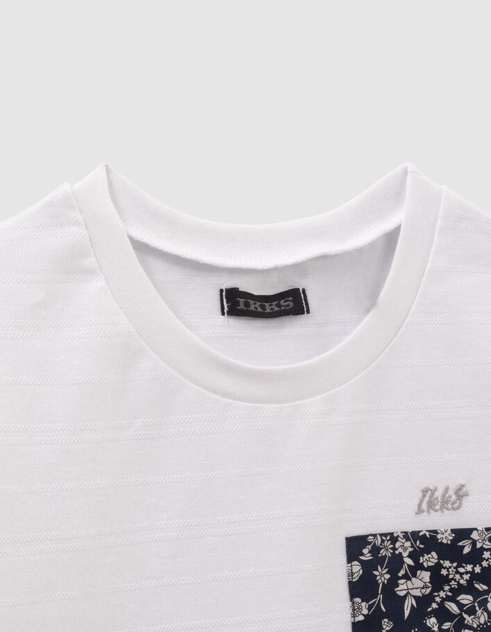 Boys’ white T-shirt with flowery Liberty fabric pocket - IKKS