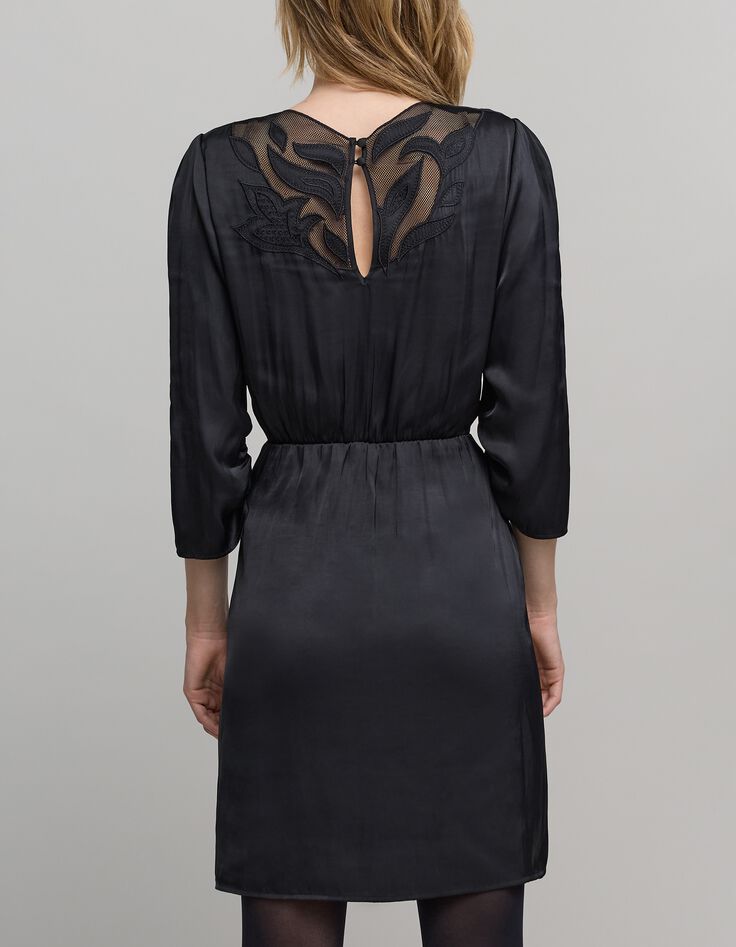 Robe noire froissée dentelle dos Femme-3