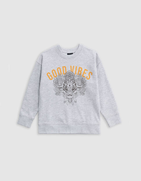 Sweat gris visuel tigre-masque balinais garçon - IKKS