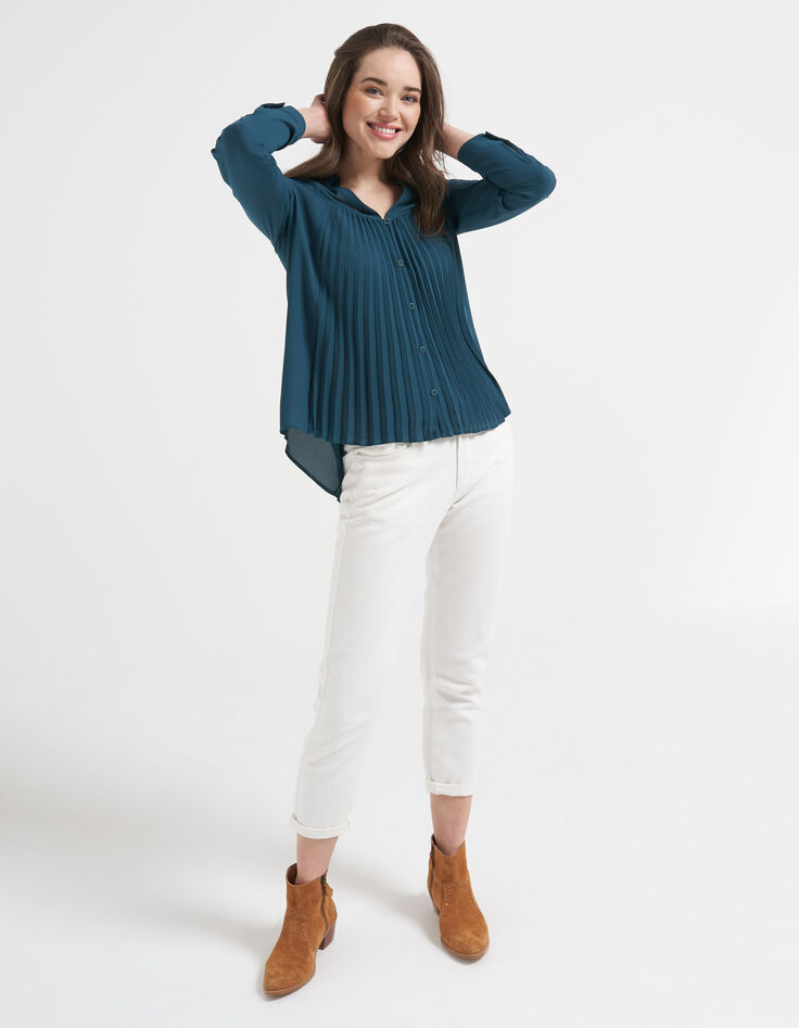 I.Code sea green shirt with pleats and studded collar-6
