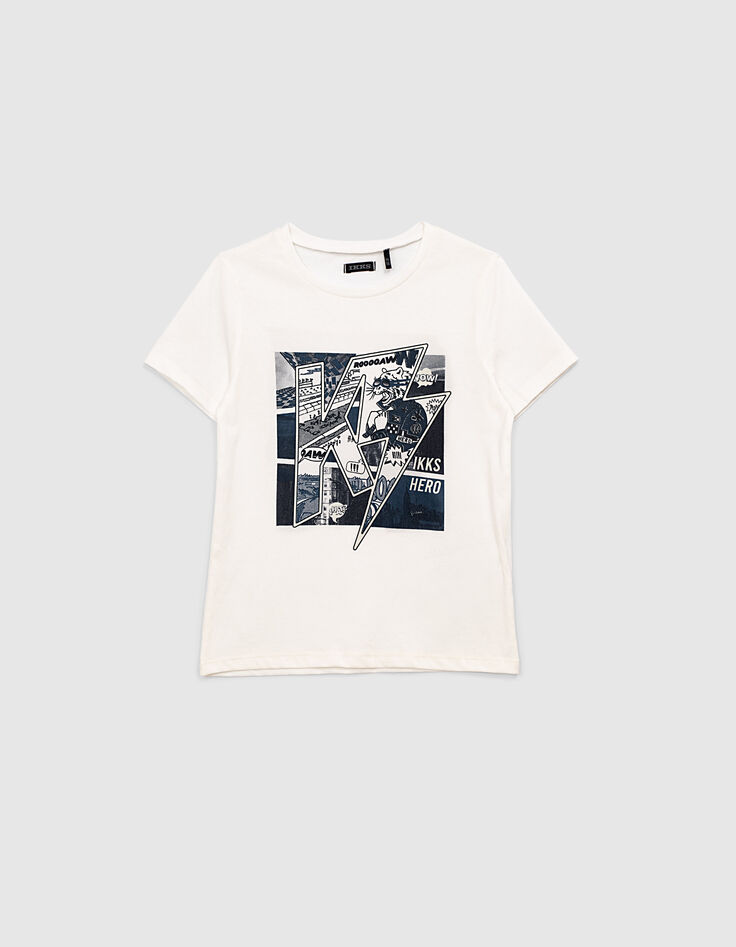 Camiseta blanco roto estilo comics IKKS HERO niño-1