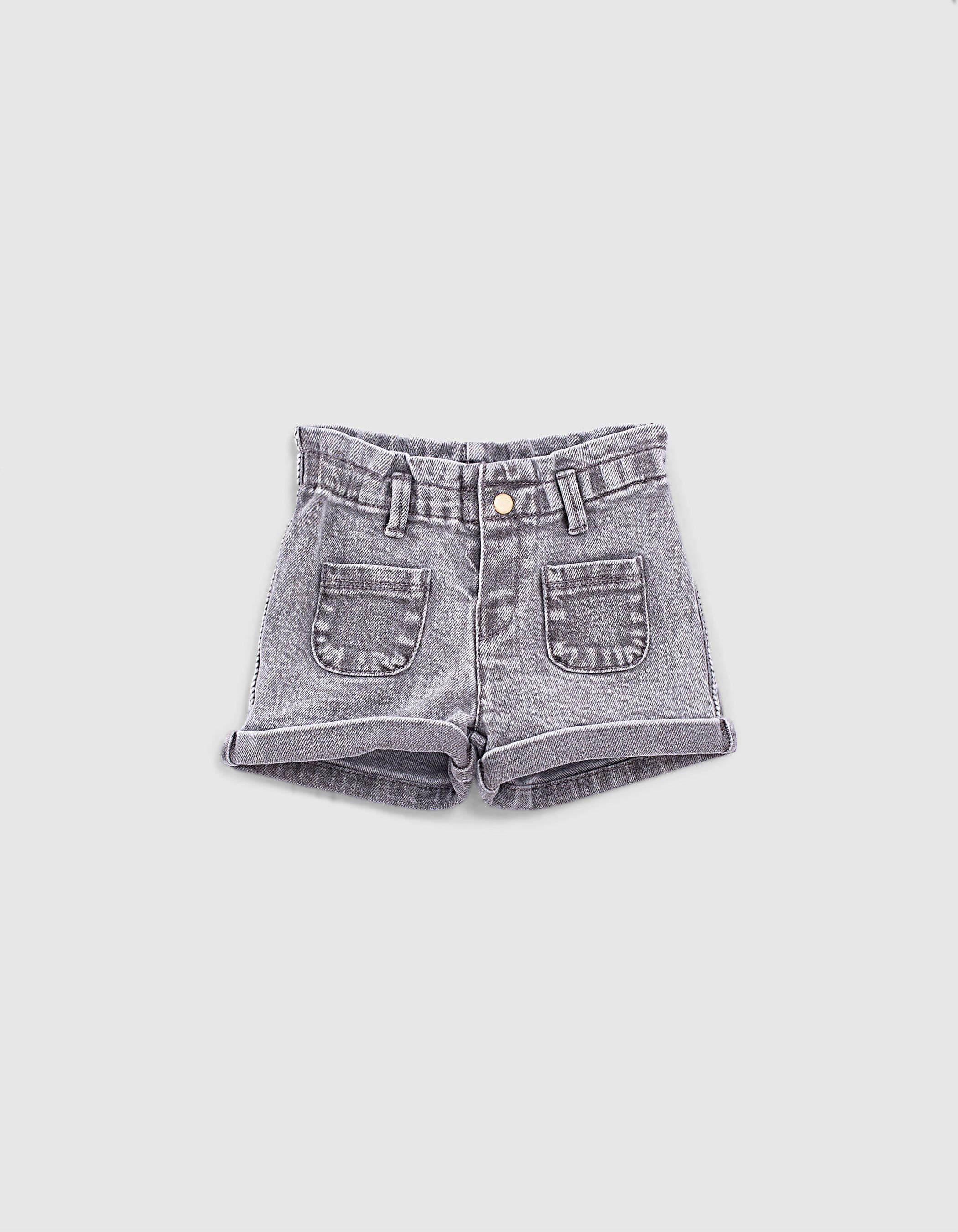 Short en jean bio light grey ganses ethniques b b fille