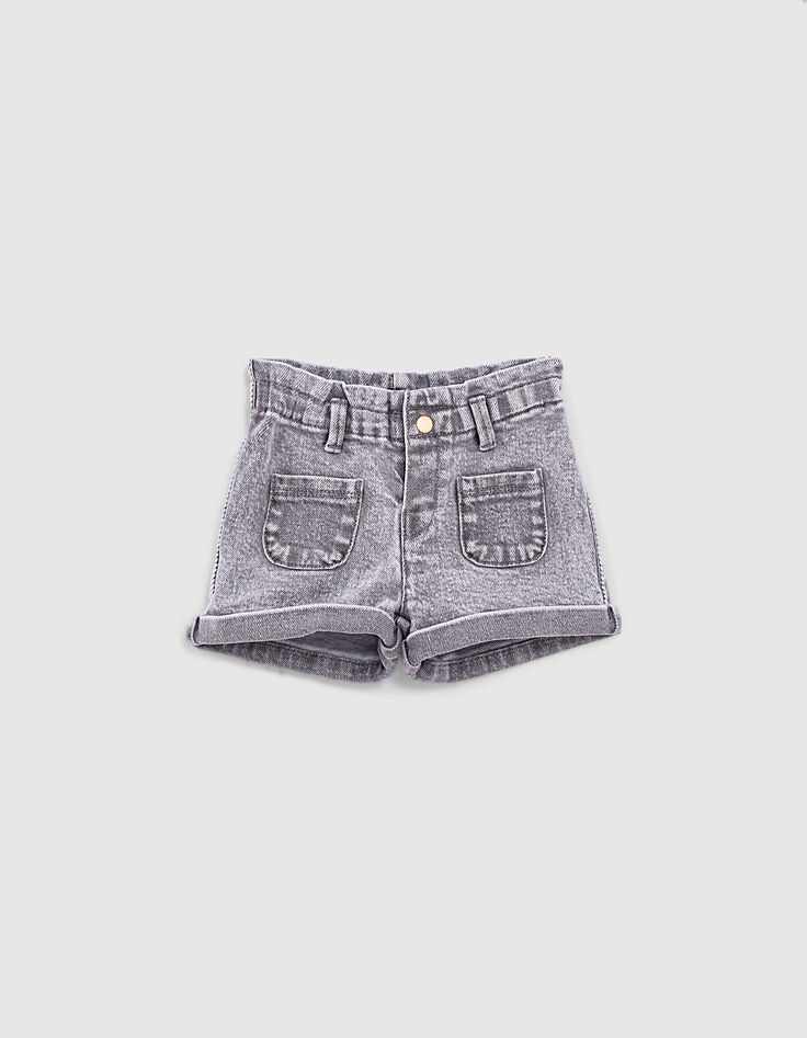 Shorts jean orgánicos gris claro tiras étnicas bebé niña -1