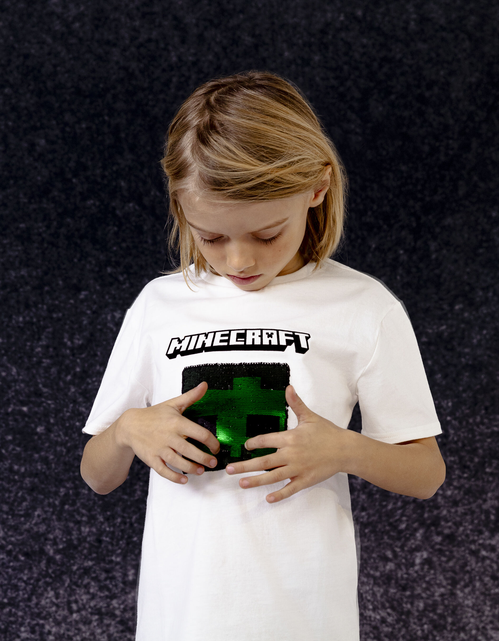 Camiseta blanca lentejuelas reversibles MINECRAFT nino IKKS