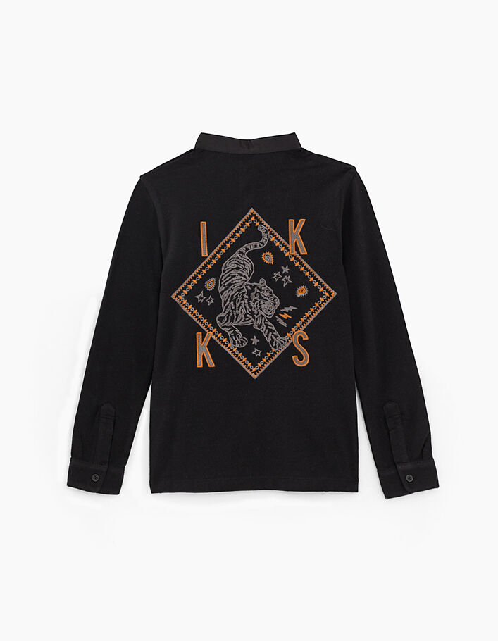 Zwarte polo met overhemdkraag en tijgerprint voor jongens  - IKKS