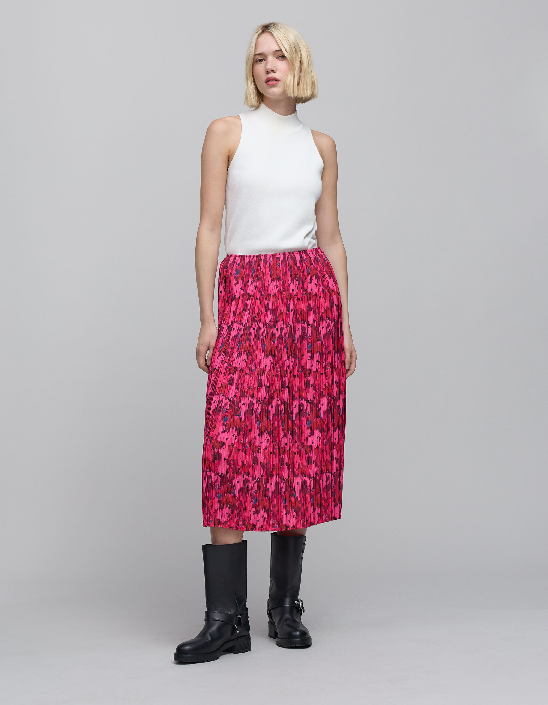Roze plooirok met origamibloemenprint voor dames IKKS