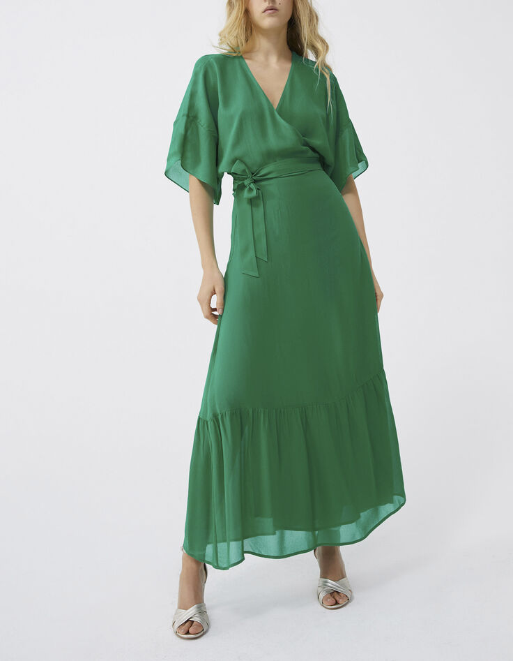 Women’s green wrap long dress-1