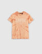 Oranje T-shirt tie and dye-print met tekst-1