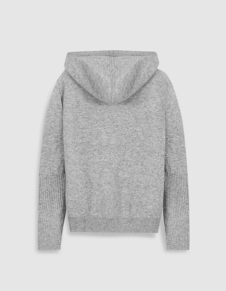 Pull &agrave; capuche gris tricot 100% cachemire Femme-7