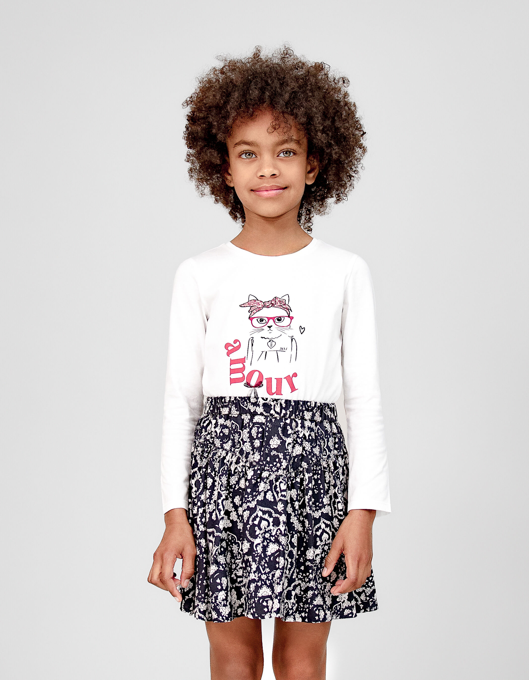 Visueel meisjes T shirt met sjaal en bril IKKS