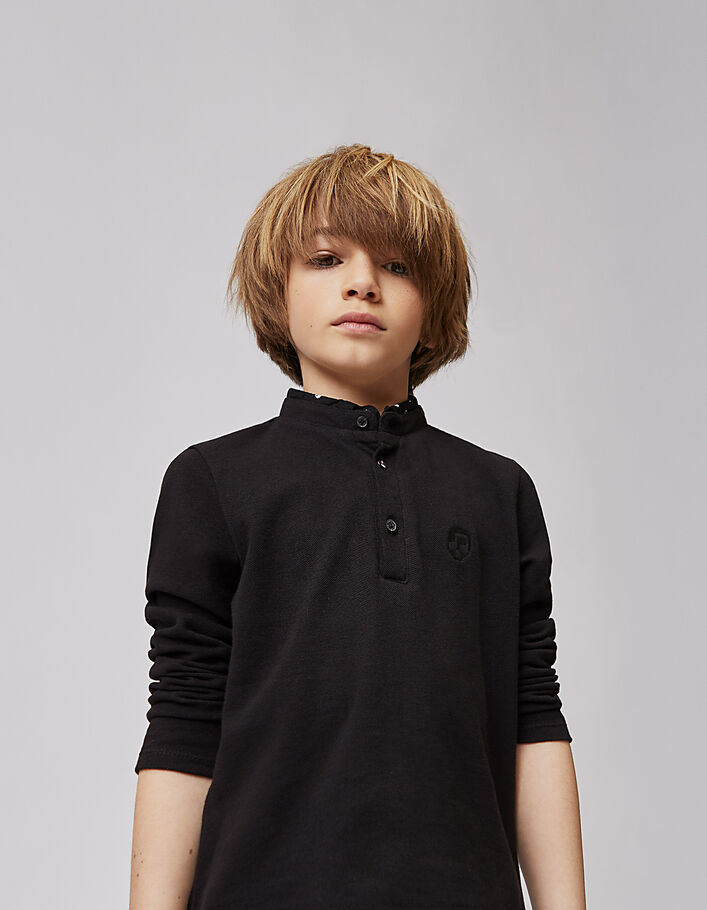 Boys’ black polo shirt, rock trompe-l'oeil shirt collar - IKKS