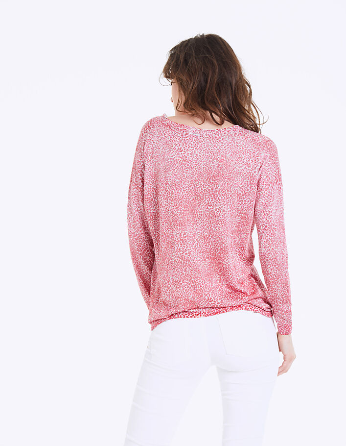 Pull col V rouge imprimé panthère métallisé femme