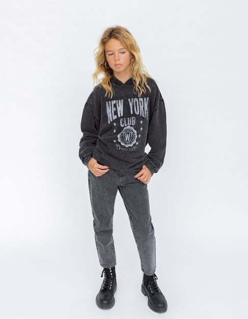 Girls’ grey sweatshirt with lettering slogan and studs