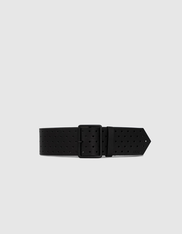 Ceinture large noire en cuir perforé Femme-1