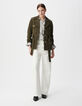 Veste saharienne kaki en cuir velours ceinturée Femme-2