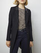 Women’s black shirt collar coat, grey trompe l'œil band-1