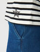 Camiseta marinera de mujer de algodón con cuello redondo y bordado-5