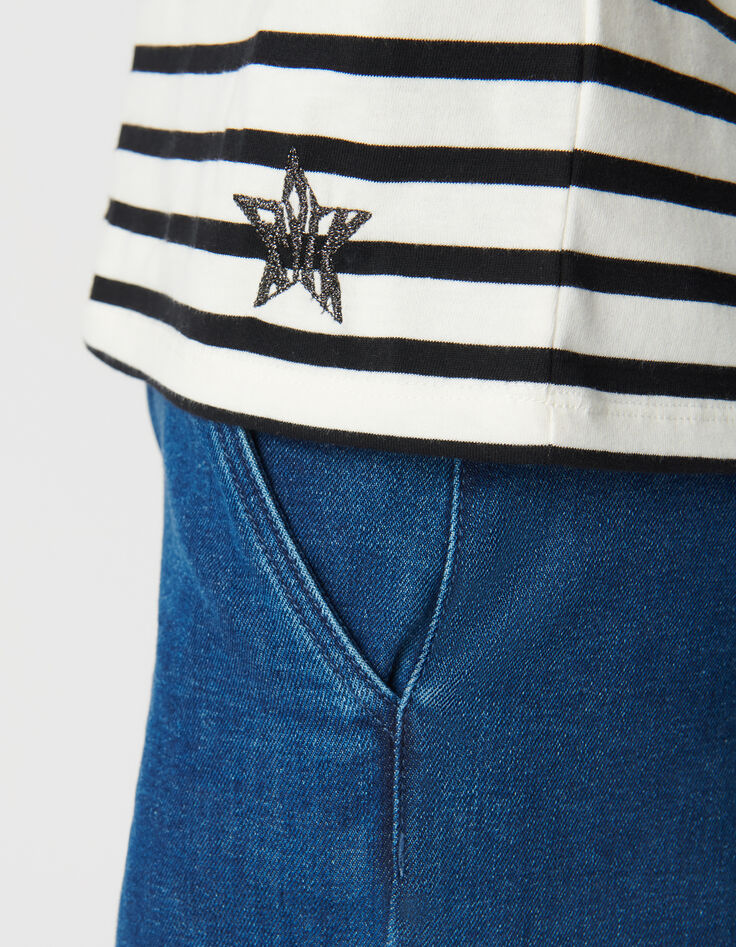 Camiseta marinera de mujer de algodón con cuello redondo y bordado-5