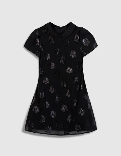 Schwarzes Jacquard-Kleid  Blumenmuster auf Voile - IKKS