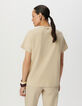 Tee-shirt col rond beige coton bio visuel aigle Femme-3