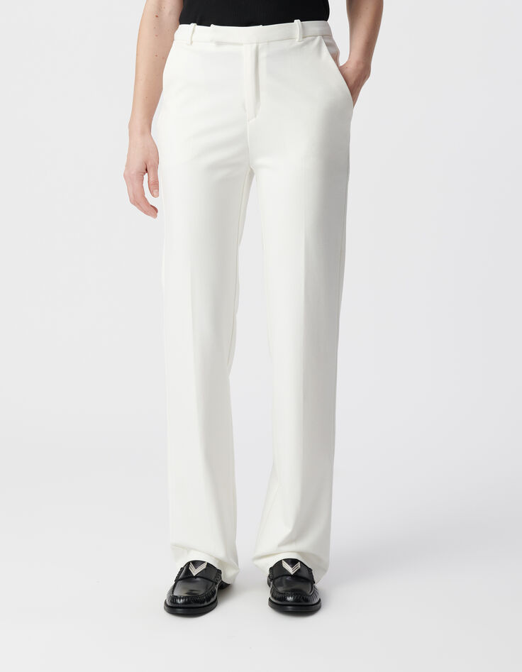 Pantalon de tailleur blanc ajusté maille Milano Femme-3