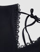 Robe noire décor dentelle col V devant dos Femme-7