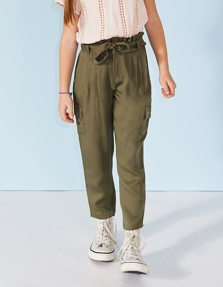 Pantal&oacute;n paperbag caqui estilo cargo ni&ntilde;a-5