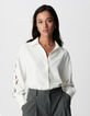 Women's long-sleeved white openwork shirt-2