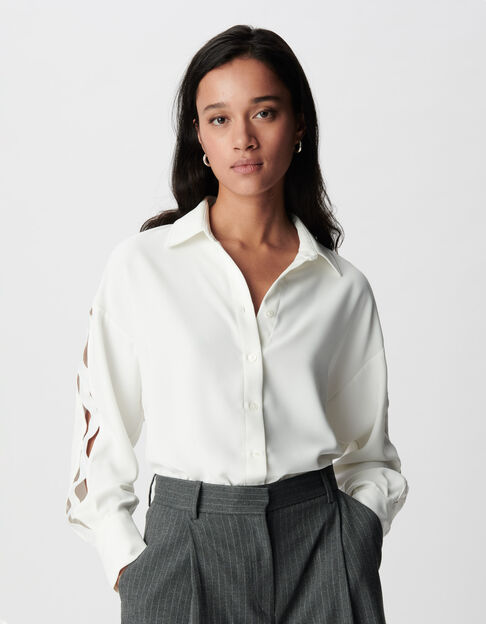 Women's long-sleeved white openwork shirt - IKKS