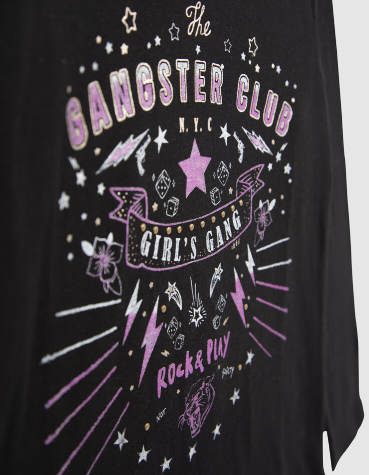 Girls’ black organic cotton T-shirt with rock images-5