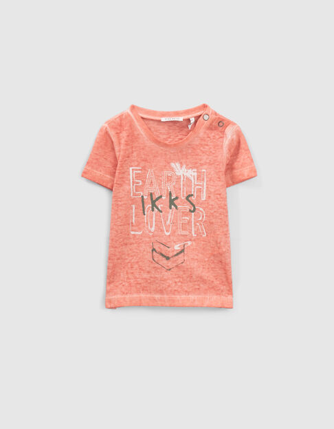 Camiseta naranja mensaje letras bordadas bebé niño