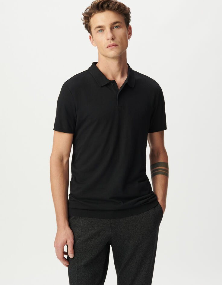 Polo noir en coton modal Homme-1