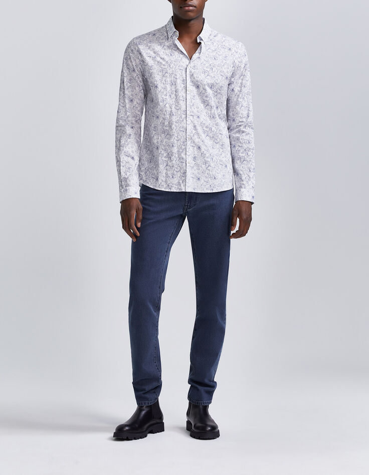 Men&rsquo;s white Liberty fabric SLIM shirt with blue flowers-2