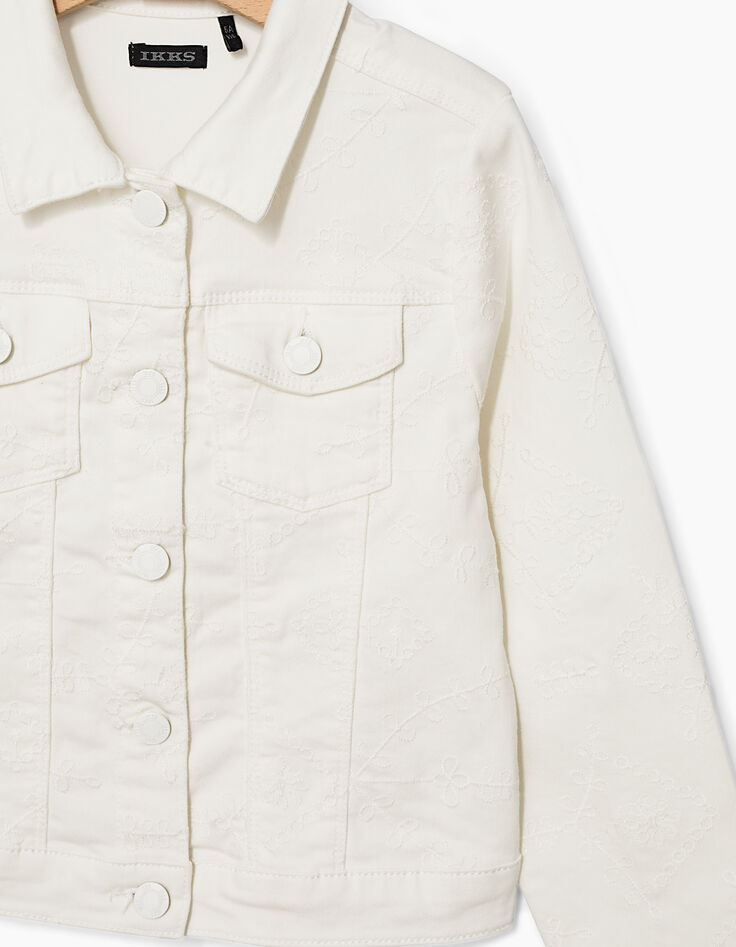 Veste en jean blanc cassé brodée fille-2