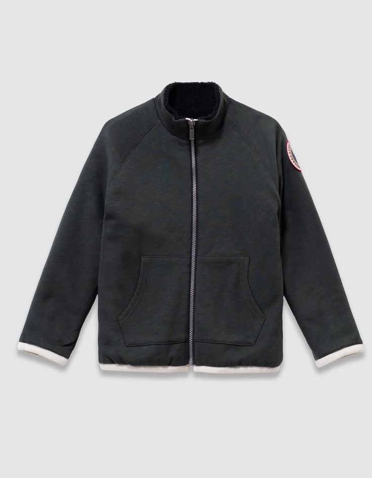 Cardigan réversible sherpa noir et molleton vert garçon-4 Cardigan réversible sherpa noir et molleton vert garçon-4