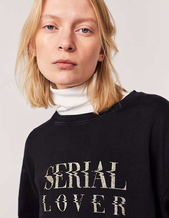 Women’s black cotton sweatshirt with gold glitter slogan-4