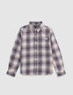Boy's beige plaid shirt with removable hood-5