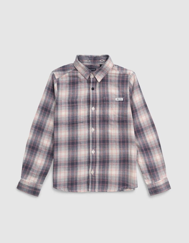 Boy's beige plaid shirt with removable hood-5