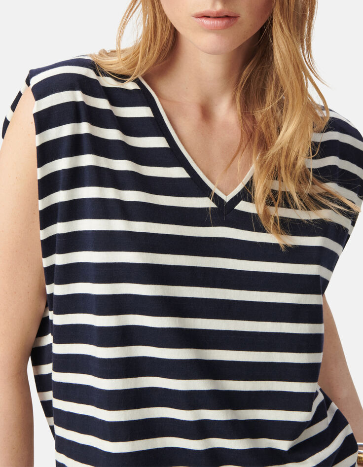 Marine-wit gestreept matrozen t-shirt met schoudervullingen Dames-4