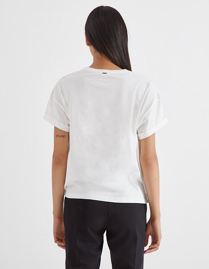 Tee-shirt blanc cassé en 100% coton visuel Paris femme-3