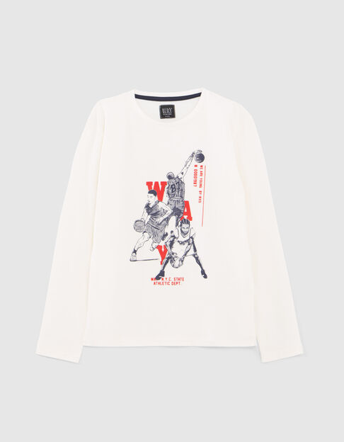 T-shirt blanc visuels basketteurs garçon
