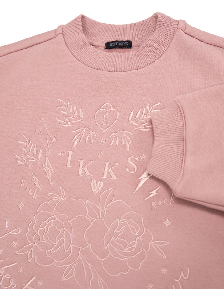 Pink sweatshirt with tone-on-tone embroidery for girls-5