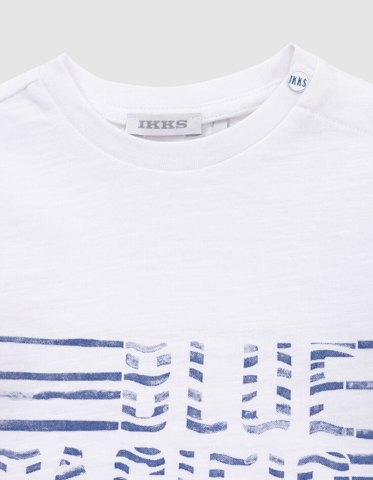T-shirt blanc coton bio rayures et message bébé garçon-2