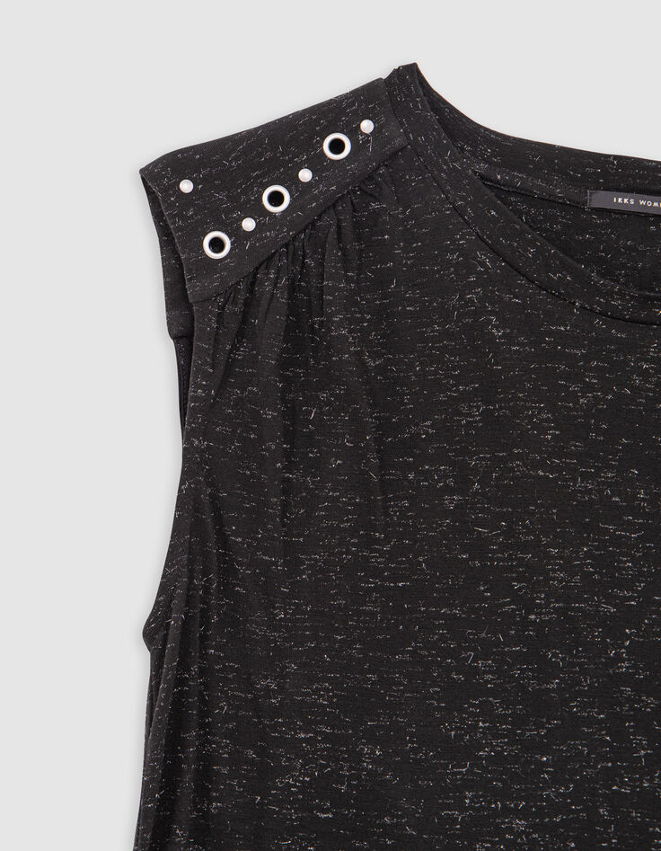 Women's black silver lurex tee-shirt with eyelet and stud-8