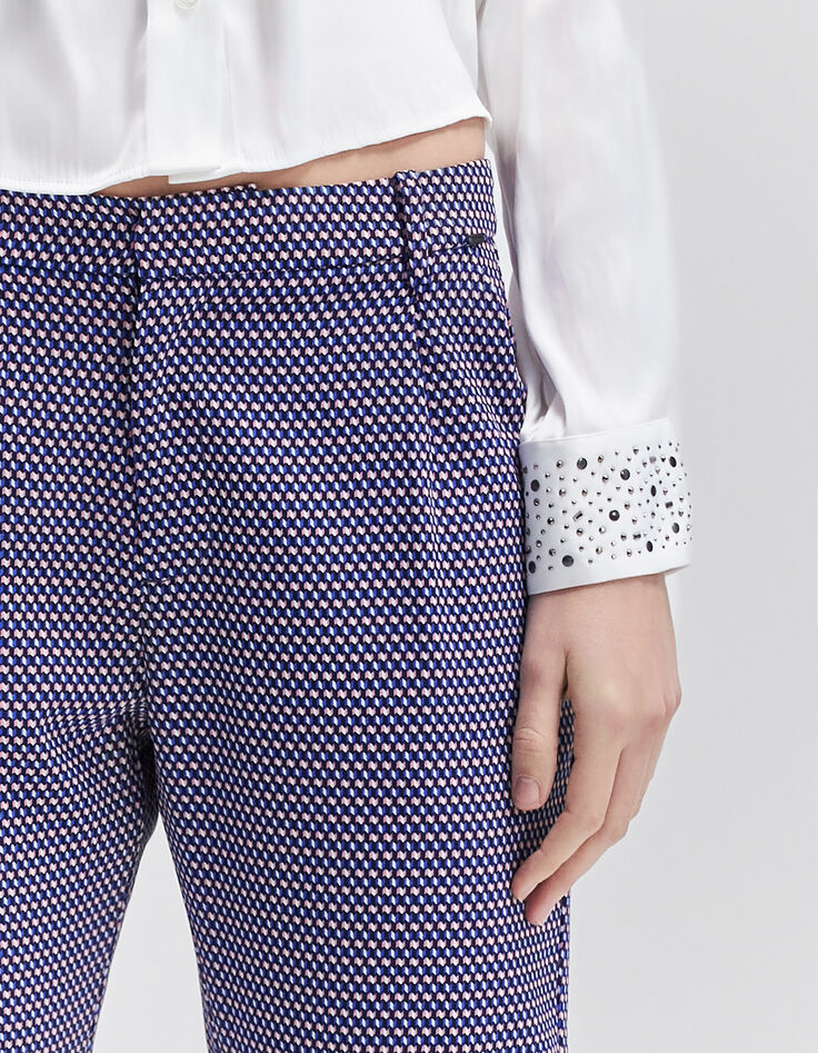 Pantalon blanc LENZING&trade; ECOVERO&trade; imprim&eacute; optique Femme-4