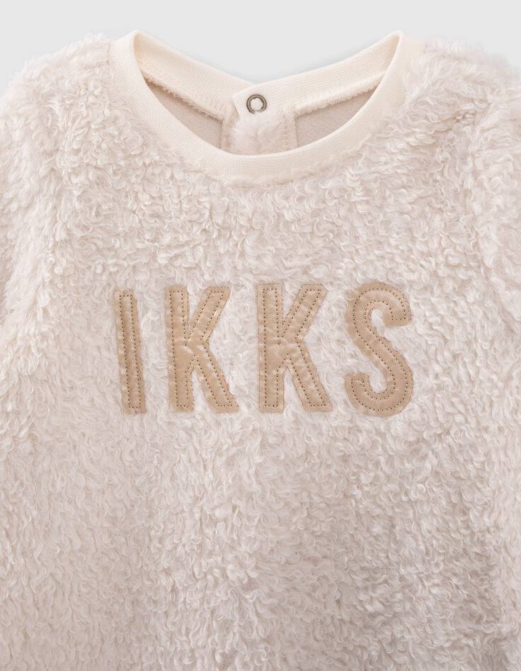 Baby girls’ ecru Sherpa sweater dress with lettering-2